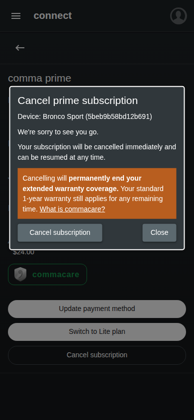 Cancel prime modal mobile