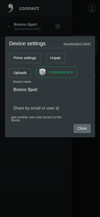 Device settings modal mobile