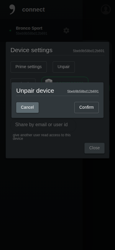 Unpair device modal mobile